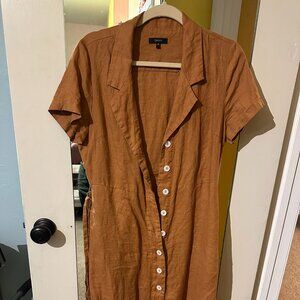100% European Linen Button Front Dress Terracotta Medium